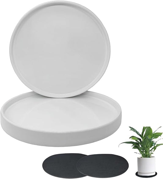 Ceramic Plant Saucer Pot Tray White 2pcs-12 Inch, Planter Saucers 4 5 6 7 8 9 10 11 12 Inch for Indoors Outdoor, Durable Sturdy Flower Drainage Tray for Glazed Pots Base (12.5 Inch-2-White)