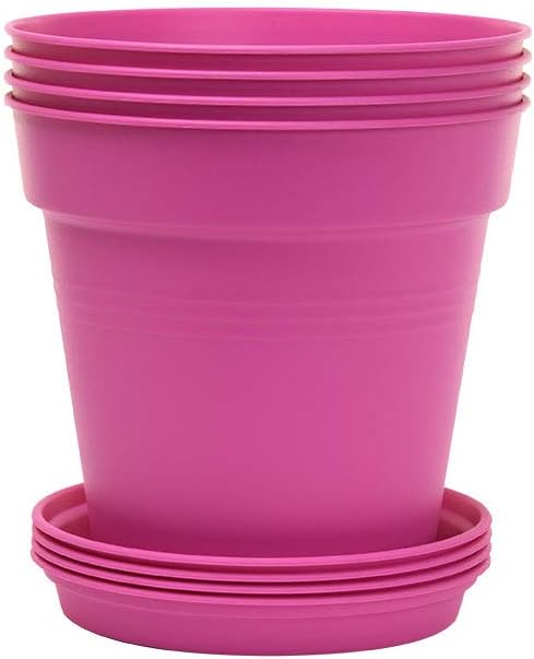 Mintra Home Garden Pots 4pk - Flowers, Herbs, Plants, Indoor, Outdoor, Colorful, Wholesale, Bulk (Fuchsia, 15cm Diameter (5.9in))