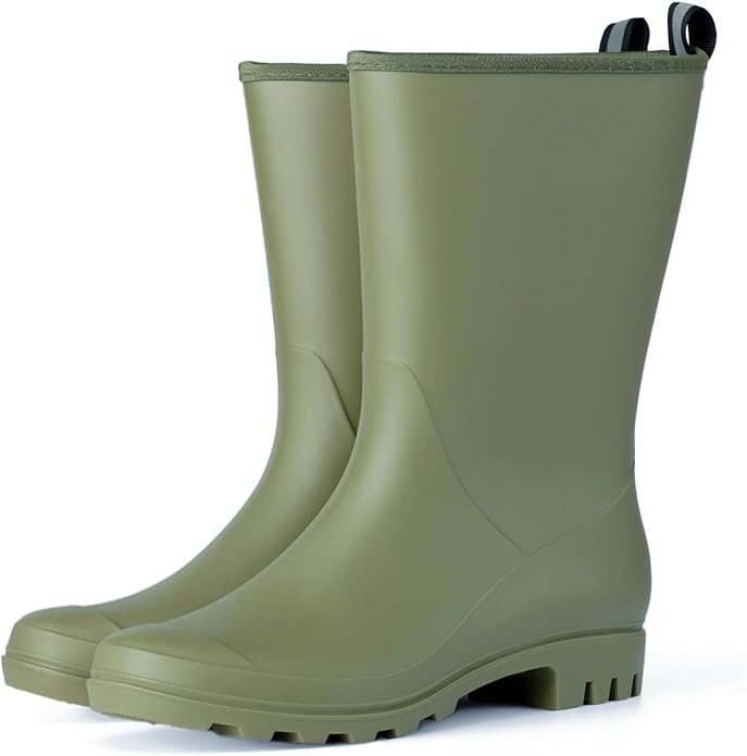 Wide Calf Women's Rain Boots Waterproof PVC Women Rubber Boot Mid Height Rain Shoes for Outdoor Gardening Work Walking