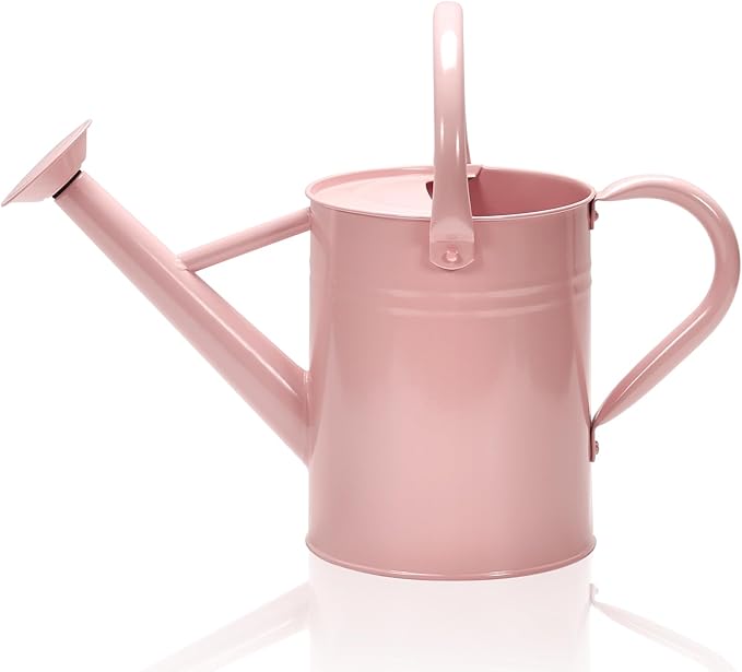 Metal Watering Can with Removable Spout, Galvanized Watering Can, Perfect for Indoor Use and for Outdoor Use (1 Gallaon, Pink)