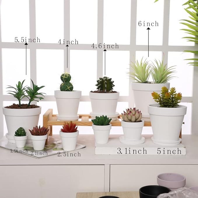 White Terra Cotta Pots with Saucer- 6-Pack Small Terracotta Pot Clay Pots 4'' Clay Ceramic Pottery Planter Cactus Flower Pots Succulent Pot with Drainage Hole- Great for Plants,DIY Craft Projects
