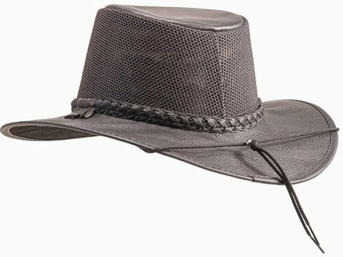 American Hat Makers Breeze Leather & Mesh Sun Hat | Wide Brim, UPF50, Breathable & Adjustable | Perfect for Outdoors