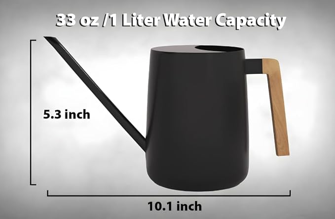 Watering Can for Indoor Plants, 33 oz/1 Liter Metal Stainless Steel Pot with Long Spout for House Plants (Matte Black)