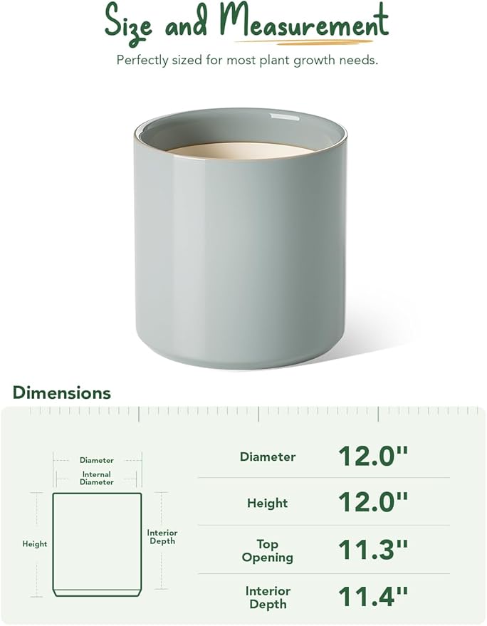 LE TAUCI 12 Inch Pots for Plants, Ceramic Large Plant Pot for Indoor Plants, Mid-Century Modern Flower Planter Pots with Drainage Hole and Removable Plug, Round Planter Pot, Reactive Glaze Blue Gray