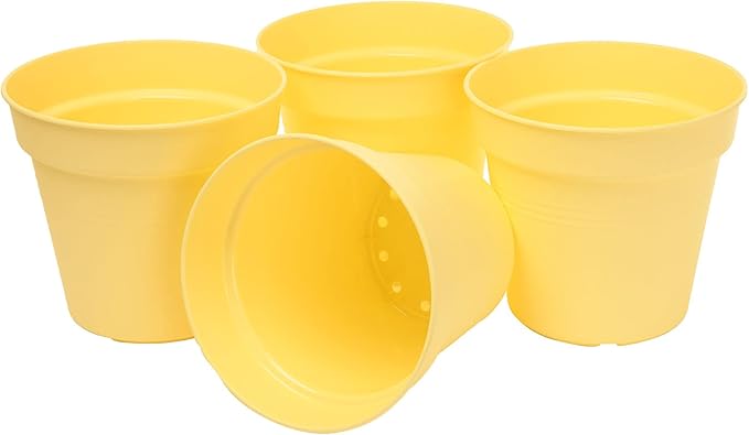 Mintra Home Garden Pots 4pk - Flowers, Herbs, Plants, Indoor, Outdoor, Colorful, Wholesale, Bulk (Yellow, 19cm Diameter (7.5in))