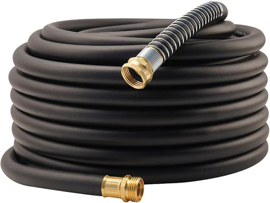 WiseFlow Garden Hose 90FT x 5/8", Heavy Duty Rubber Hose, 1000PSI Burst, 300PSI Working, Water Hose with Five Layered Braiding, Male Female Fittings (Black)