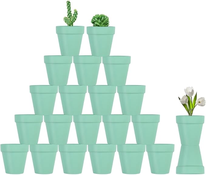 3 Inch Terracotta Pots - 22Pack Clay Flower Pots with Drainage Hole, Succulent Nursery Pot/Cactus Plant Pot. Great for Plants, Crafts, Wedding Favorn, DIY Production (Light green)