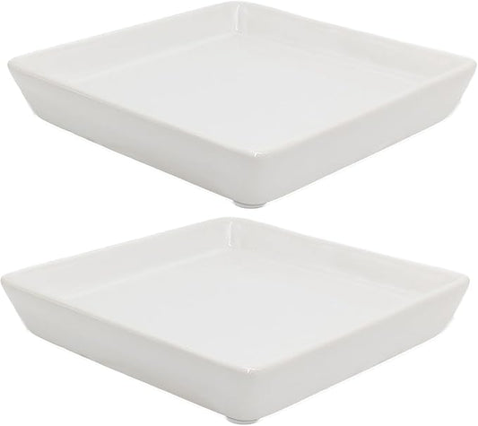 Square Plant Saucer 10 Inch 2 Pack，Plant Trays for Pots, White Ceramic Plant Saucers for Indoors Outdoors, Plant Drip Tray 4 6 8 10 12 14 Inch