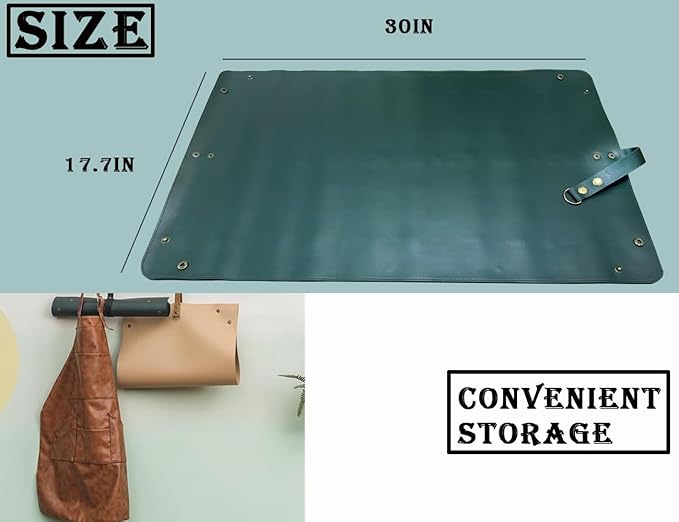 Thickened Leather Plant Repotting Mat, Indoor and Outdoor Potting Mat, 30" x 18" Foldable Tray with Mess Control (Dark Green)