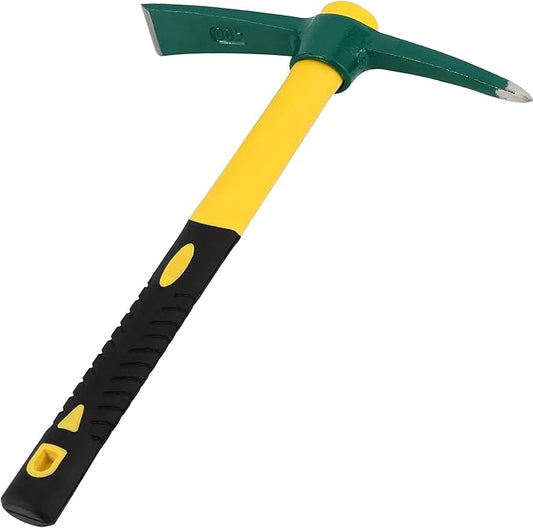 17.7 Inches Pick Mattock Hoe with Fiberglass Handle, Forged Steel Garden Tool Weeding Pick Axe for Digging, Gardening, Camping, Prospecting, Construction Work, 1.54Lbs