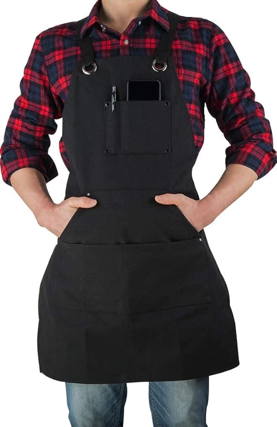 16 Oz Canvas Apron for Men - Black Heavy Duty Work Apron for Carpenters,Woodworkers,Blacksmith,BBQ,Workshop(2 Pack)