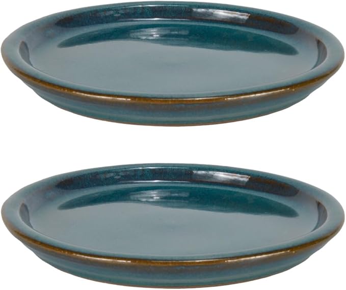 W&W Ceramic Plant Saucer - Plant Trays for Indoor Pots (Teal, 8 inches, 2 Packs)