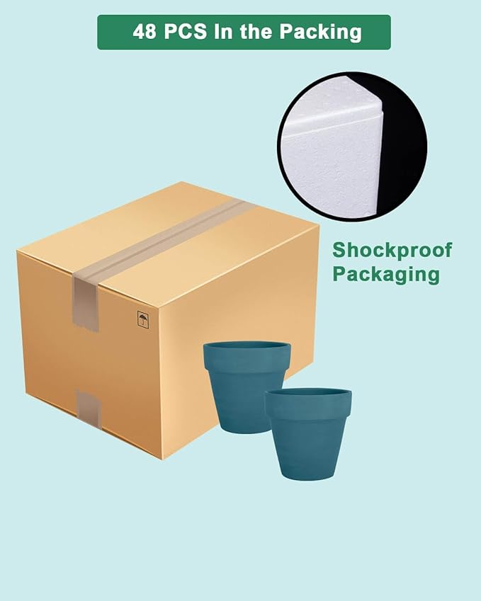 vensovo 48 Pcs 2" Tiny Terracotta & Terra Cotta Pots with Drainage - Steel Blue Small Mini Clay Ceramic Pottery Planter Ideal for Indoor/Outdoor Plants, Crafts, Wedding Favors