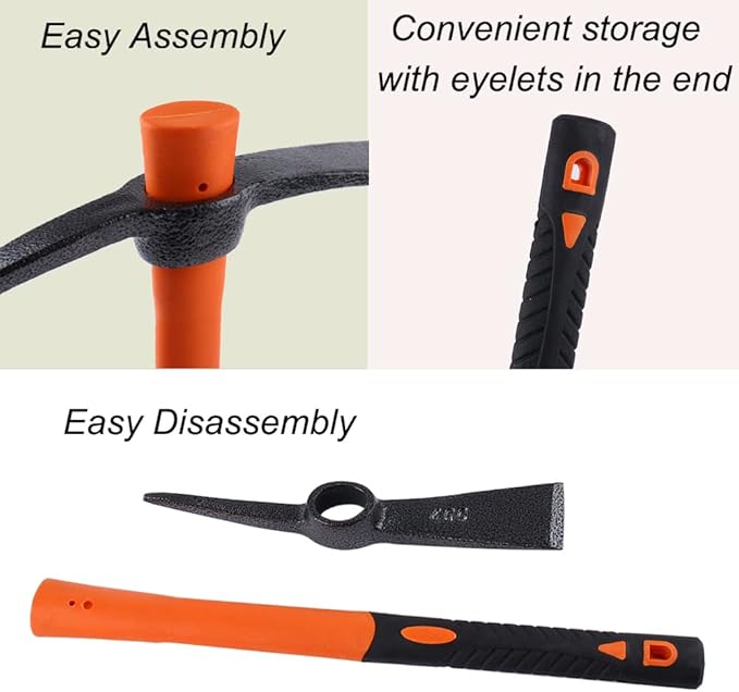 Mattock Hoe Pick Axe with Heavy Duty Forged Adze and Ergonomic Non-Slip Handle 15-inch for Gardening, Hunting, Landscaping Outdoor