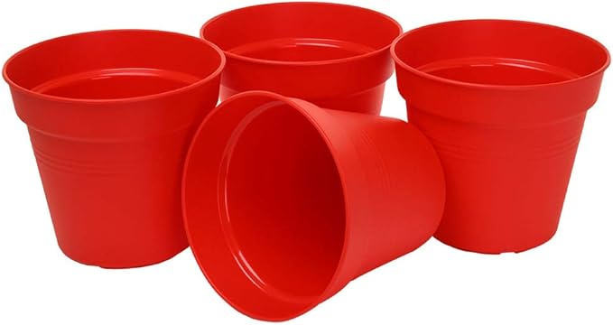 Mintra Home Garden Pots 4pk - Flowers, Herbs, Plants, Indoor, Outdoor, Colorful, Wholesale, Bulk (Red, 11cm Diameter (4.3in))