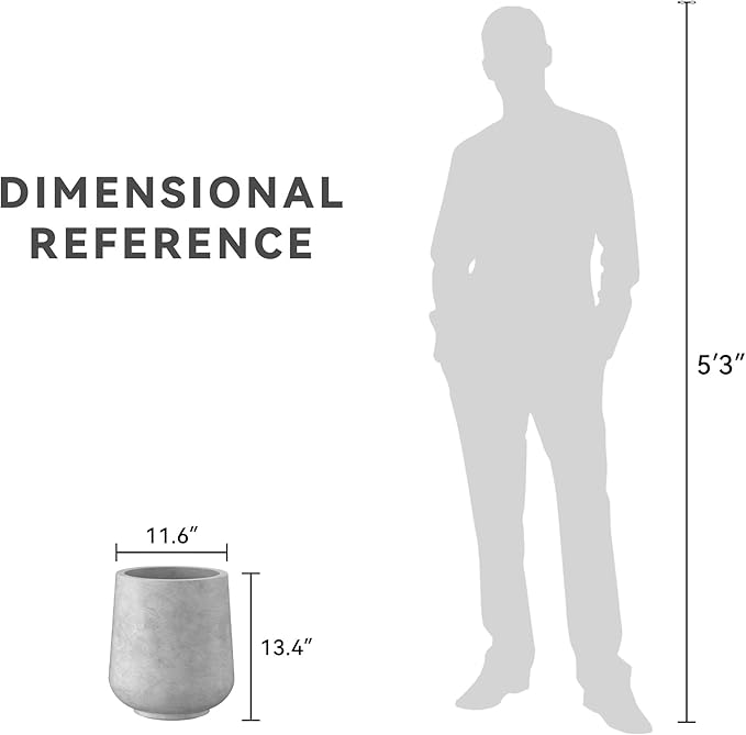 Kante 11.6" Dia Round Concrete Planter, Outdoor Indoor Large Plant Pots Containers with Drainage Hole and Rubber Plug for Home Garden Patio, Gray Concrete