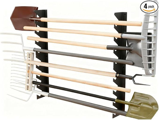4Pcs Garage Tool Organizer Wall Mount Tool Storage Rack Shed Organization for Shovels, Rakes & Long-Handled Tools, Yard, Garden, Tool Organizers and Storage 15.35×3.94×0.98Inch, Black