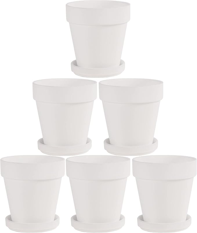 White Terra Cotta Pots with Saucer- 6-Pack Small Terracotta Pot Clay Pots 4'' Clay Ceramic Pottery Planter Cactus Flower Pots Succulent Pot with Drainage Hole- Great for Plants,DIY Craft Projects