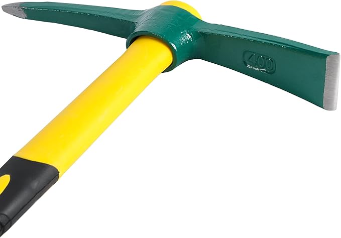 Pick Mattock Hoe Heavy Duty, Gardening Hand Pick with 15 Inch Shock Absorption Rubber Handle and Forged Head, Pick Axe Hand Tool for Digging Weeding Prospecting Camping