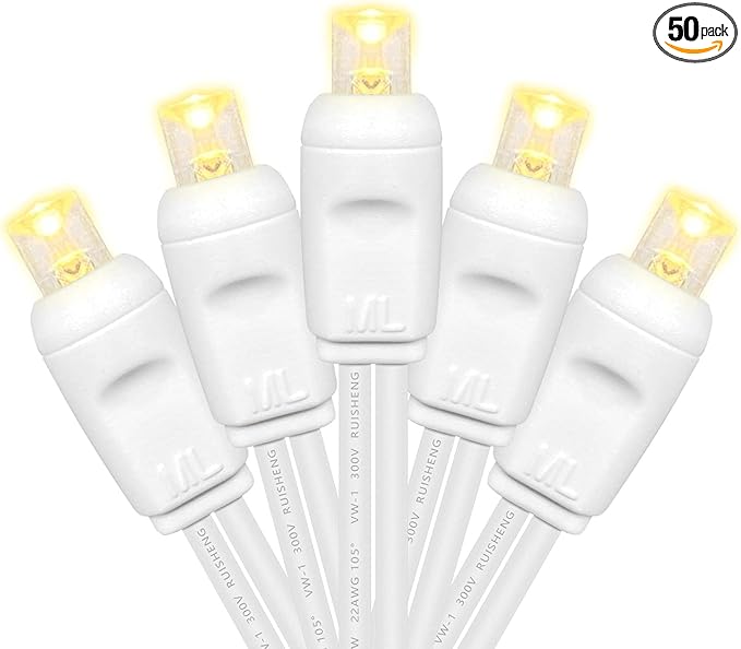 Christmas Lights 50 LED 17FT Commercial Mini LED String Lights, 120V UL, White Wire Xmas Lights for Indoor & Outdoor Use, Holiday Party Decorations,Trees, Light Displays (Warm White)