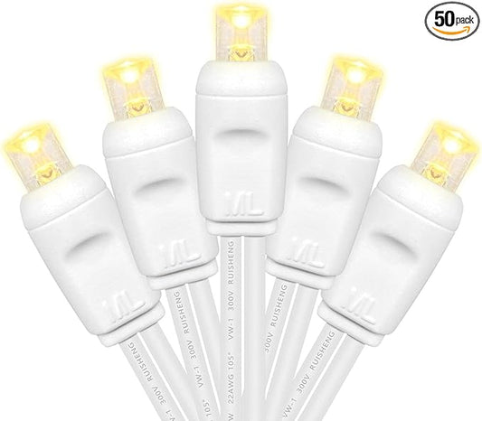 Christmas Lights 50 LED 17FT Commercial Mini LED String Lights, 120V UL, White Wire Xmas Lights for Indoor & Outdoor Use, Holiday Party Decorations,Trees, Light Displays (Warm White)