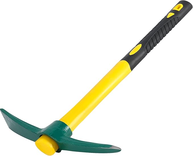Pick Mattock Hoe Heavy Duty, Gardening Hand Pick with 15 Inch Shock Absorption Rubber Handle and Forged Head, Pick Axe Hand Tool for Digging Weeding Prospecting Camping
