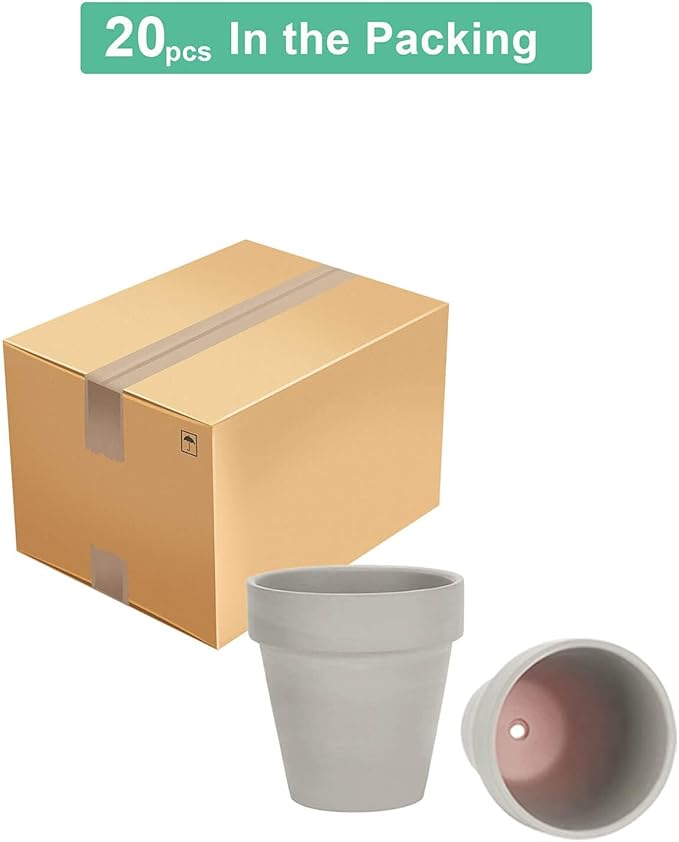 vensovo 3 Inch Grey Terra Cotta & Terracotta Pots with Drainage - 20 Pack Clay Flowerpots, Succulent Nursery Planter Great for Plants, Crafts, Wedding Favor