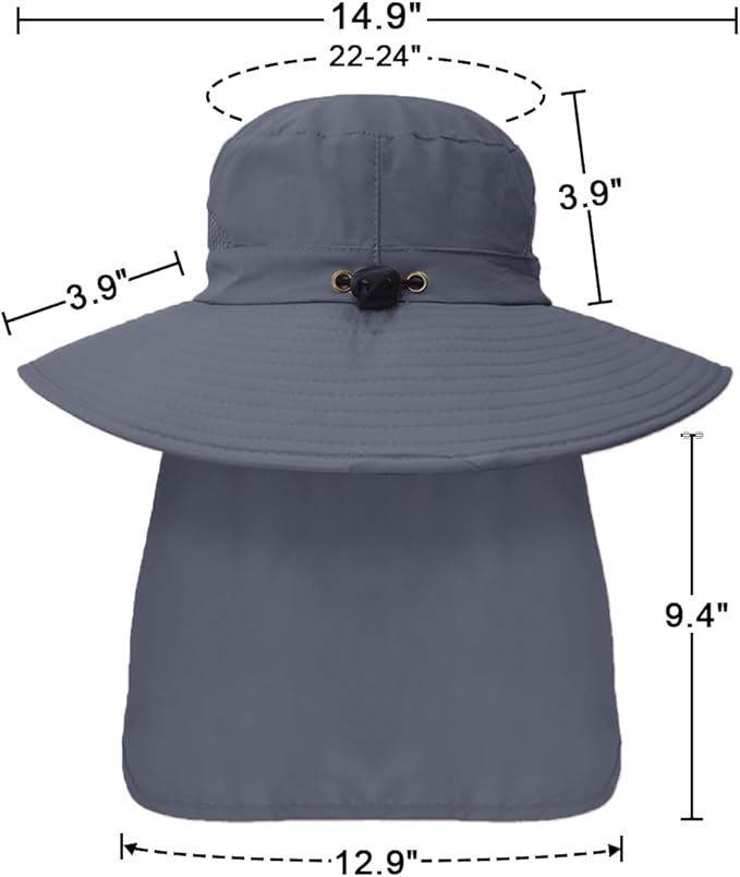 Outdoor Sun Hats with Stowable Neck Flap for Men Women UPF 50+ Mesh Summer Bucket Hat Wide Brim for Fishing Safari Hiking