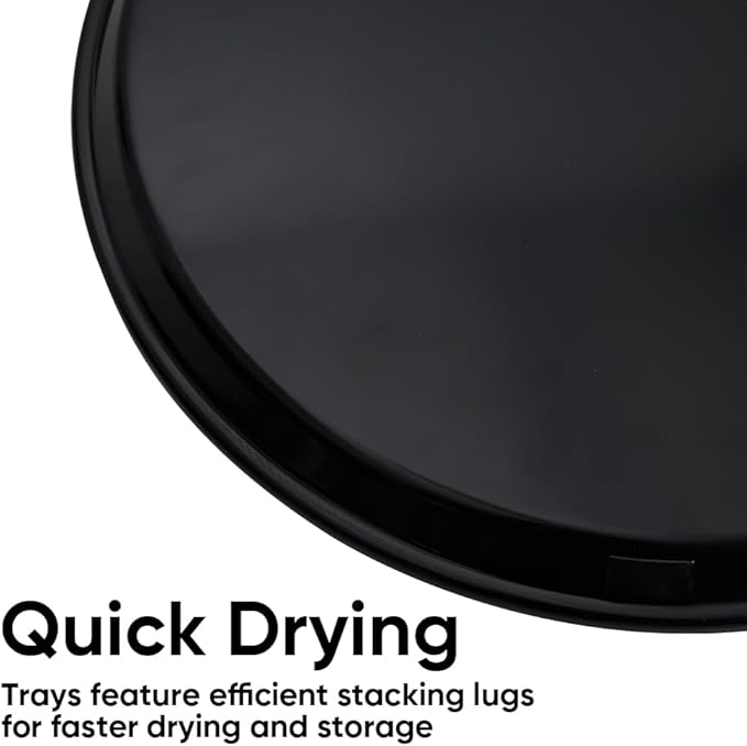 8 Pcs 14 Inch Black Round Restaurant Serving Tray - Plastic Food Meals Server Tray with Raised Edges Non-Slip Surface for Home Kitchen Restaurant Cafeteria Bar