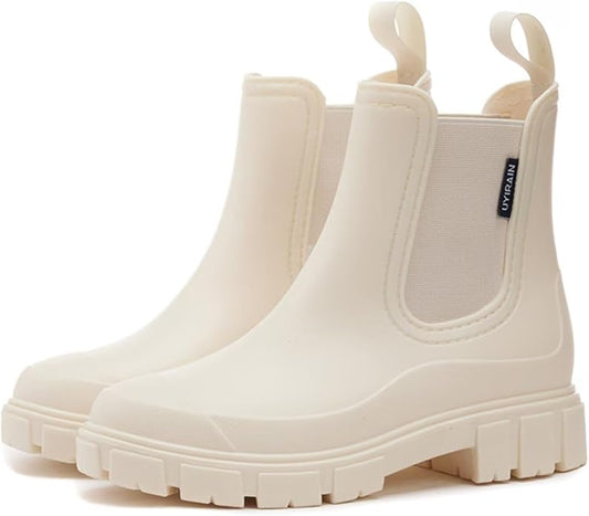 Short Rain Boots Women Waterproof Ankle Rainboots Fashion Chelsea Boots Non-Slip Garden Shoes for Outdoor Work Booties