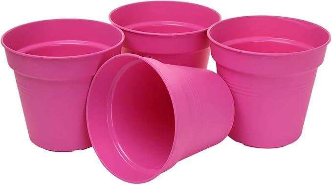 Mintra Home Garden Pots 4pk - Flowers, Herbs, Plants, Indoor, Outdoor, Colorful, Wholesale, Bulk (Fuchsia, 13cm Diameter (5in))