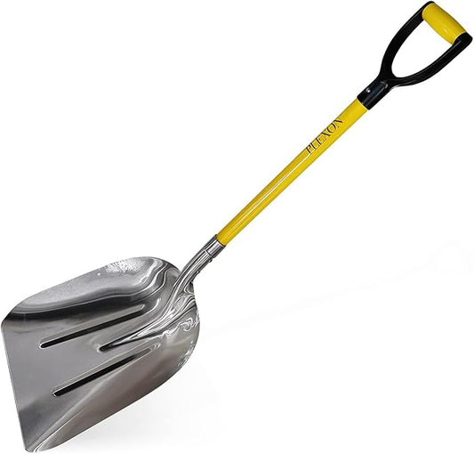 Plexon Metal Scoop Shovel 15" Blade - Aluminium Steel Snow Shovel for Driveway - Heavy Duty Snow Shovel for Car - Fiberglass Handle & Plastic D-Grip - Outdoor Garden Yard, 48" Length