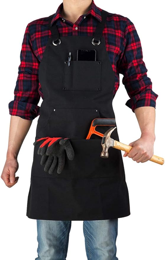 16 Oz Canvas Apron for Men - Black Heavy Duty Work Apron for Carpenters,Woodworkers,Blacksmith,BBQ,Gardener, workshop