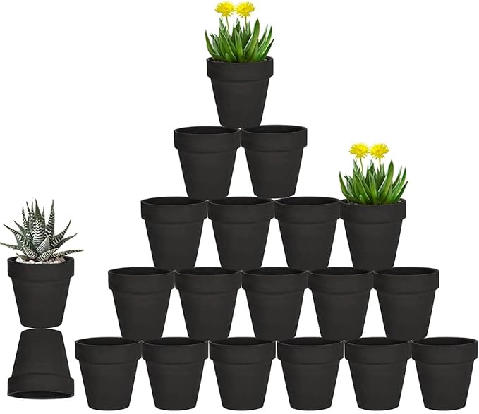 vensovo 3 Inch Black Terra Cotta & Terracotta Pots with Drainage - 20 Pack Clay Flowerpots, Succulent Nursery Planter Great for Plants, Crafts, Wedding Favor