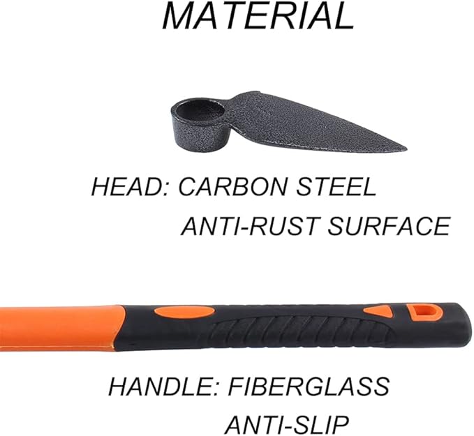 Single Head Sharp Hoe with Heavy Duty Forged Adze and Ergonomic Non-Slip Handle for Loosening Soil, Seeding, Camping Outdoor 39mm/15-Inch