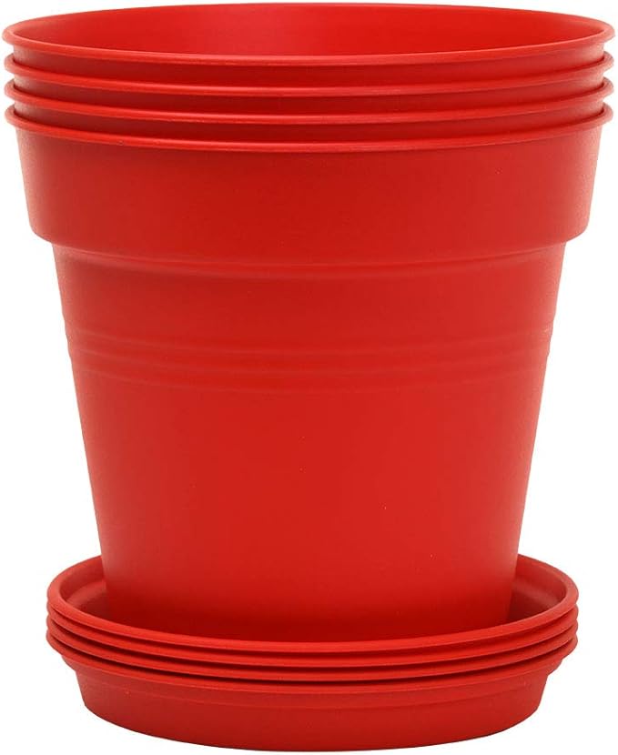 Mintra Home Garden Pots 4pk - Flowers, Herbs, Plants, Indoor, Outdoor, Colorful, Wholesale, Bulk (Red, 19cm Diameter (7.5in))