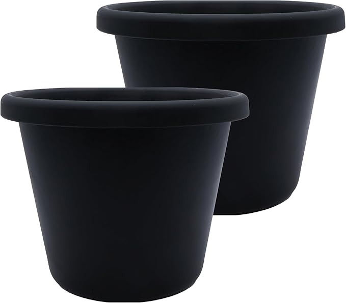 The HC Companies Classic Round Plastic Plant Pot w/Rolled Rim - Lightweight & UV Resistant Flower Pot for Herbs & More - Outdoor & Indoor Plant Pots w/Drainage (15.5 inch Black, Pack of 2)