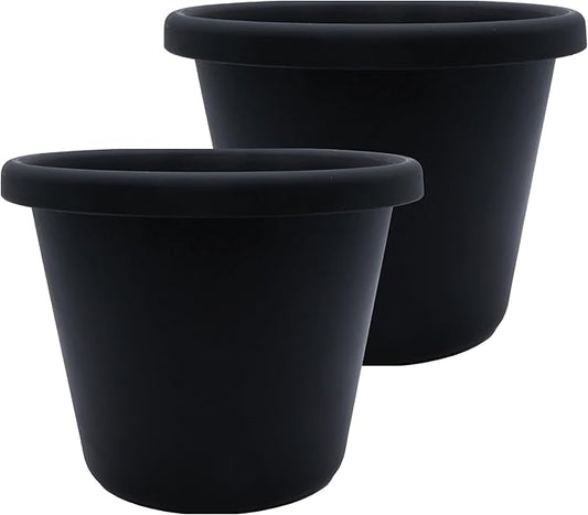 The HC Companies Classic Round Plastic Plant Pot w/Rolled Rim - Lightweight & UV Resistant Flower Pot for Herbs & More - Outdoor & Indoor Plant Pots w/Drainage (17 inch Black, Pack of 2)