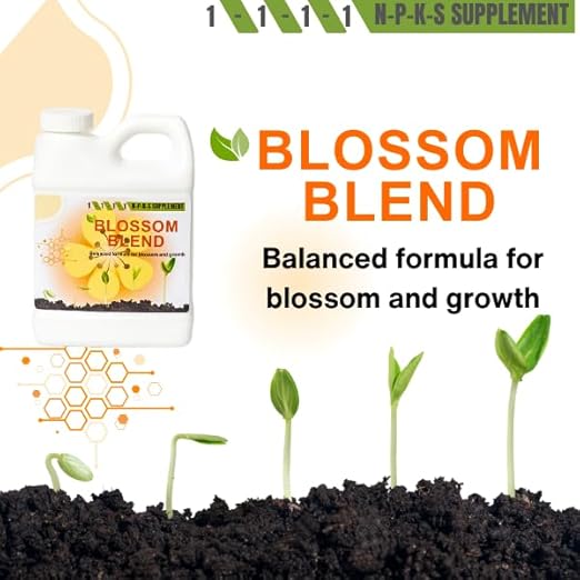 Blossom Blend - Balanced Fertilizer Formula for Blossom and Growth - - Flowers, Ornamental and Fruit - Contains Nitrogen (N), Phosphorous (P), Potassium (K) and Sulfur (S) - 16 fl oz