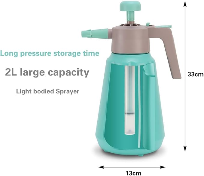 JoyTube Garden Pump Sprayer, 68 oz/0.5 Gallon Hand Held Pressure Sprayer with Safety Valve ＆ Adjustable Nozzle, Large Capacity Bottle Water Weed Flower Plant Lawn Home Washing Spray 2L (Turquoise)