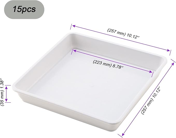 JOIKIT 15 PCS 10 x 10 Inch Square Plant Saucer, Plastic Plant Saucer Drip Tray, Square Flower Pot Tray for Indoors and Outdoor Plant Pots, 1.38 Inch Deep, White