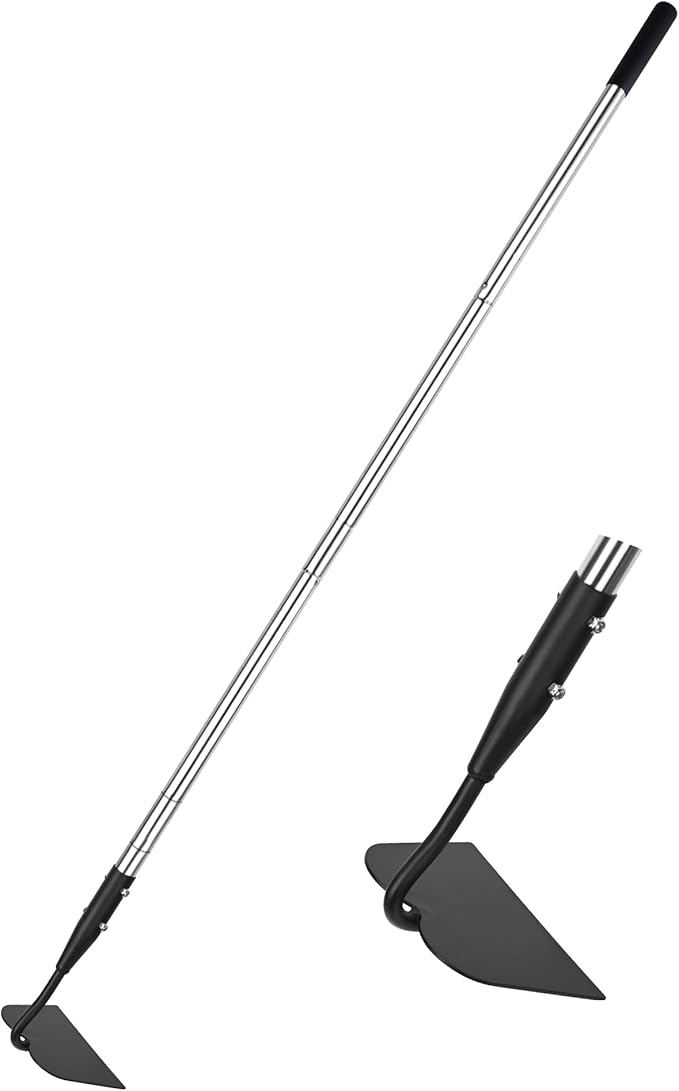 Garden Hoe, Long Handle Hoe Garden Tool with Non-Slip Silicone Cover, 56-Inch Stainless Steel Handle, Heavy Duty Hoe with Durable Blade, for Digging Loosening Weeding Planting