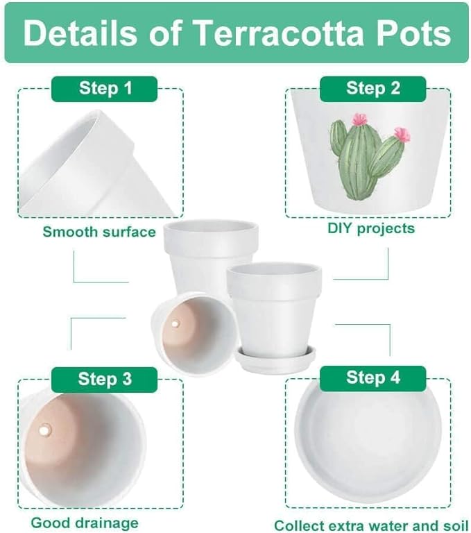 vensovo 3 inch White Terracotta Clay Pots for Plants with Saucer - 12 Pack Small Terra Cotta Planter Great for Garden Windowsill Indoor & Outdoor Wedding Favors Gifts