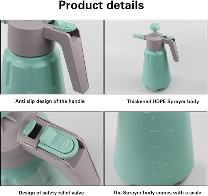 JoyTube Garden Pump Sprayer, 68 oz/0.5 Gallon Hand Held Pressure Sprayer with Safety Valve ＆ Adjustable Nozzle, Large Capacity Bottle Water Weed Flower Plant Lawn Home Washing Spray 2L (Turquoise)