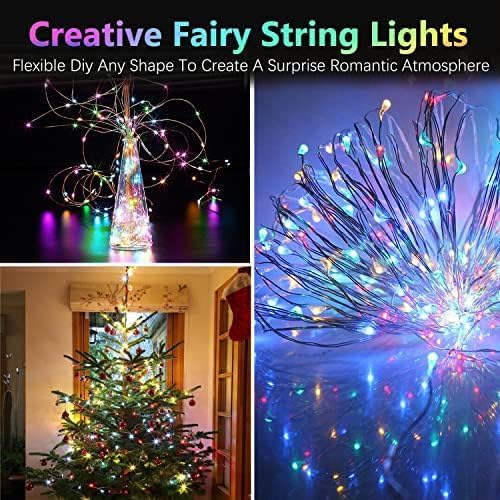 2 Pack 100LED Christmas Battery Operated Fairy Lights with Remote, 8 Modes String Lights with Timer, Dimmable, Memory Function, Waterproof Twinkle Lights for Outdoor Indoor Christmas Decor(Multicolor)