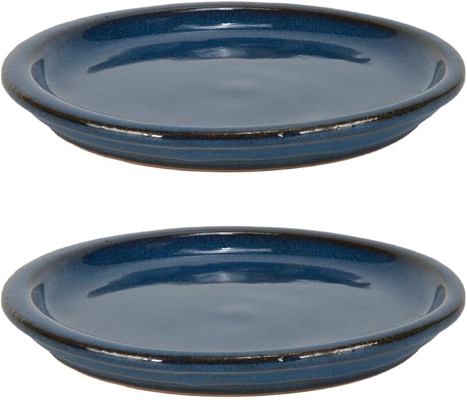 W&W Ceramic Plant Saucer - Plant Trays for Indoor Pots (Blue, 8 inches, 2 Packs)