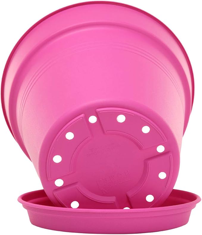 Mintra Home Garden Pots 4pk - Flowers, Herbs, Plants, Indoor, Outdoor, Colorful, Wholesale, Bulk (Fuchsia, 13cm Diameter (5in))