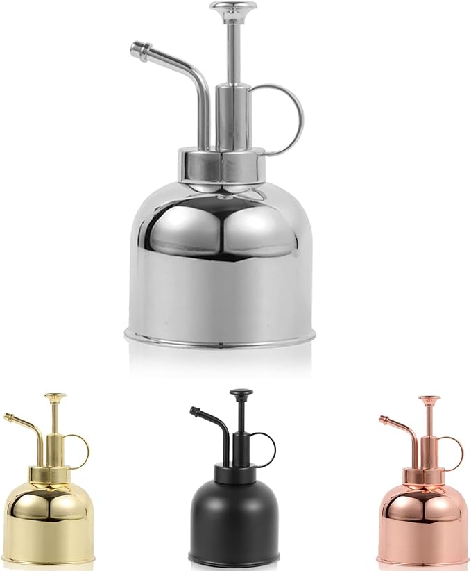 Plant Mister Spray Bottle, Metal Stainless Steel Plant Sprayer Mister, Small Watering Can Plant Spritzer with Top Pump for Indoor House Air Plants Succulents Outdoor Garden Decorative(Silver)