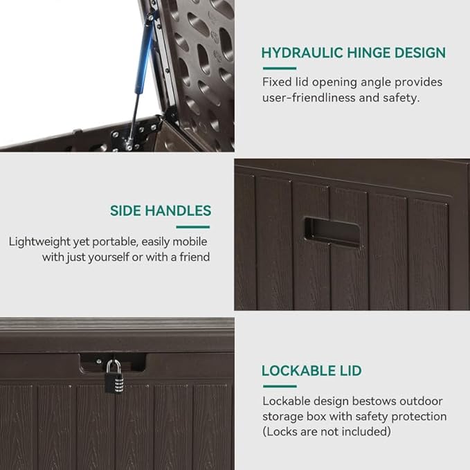 YITAHOME 90 Gallon Large Deck Box, Double-Wall Resin Outdoor Storage Boxes, Deck Storage for Patio Furniture, Cushions, Pool Float, Garden Tools, Lockable & Waterproof (Brown)