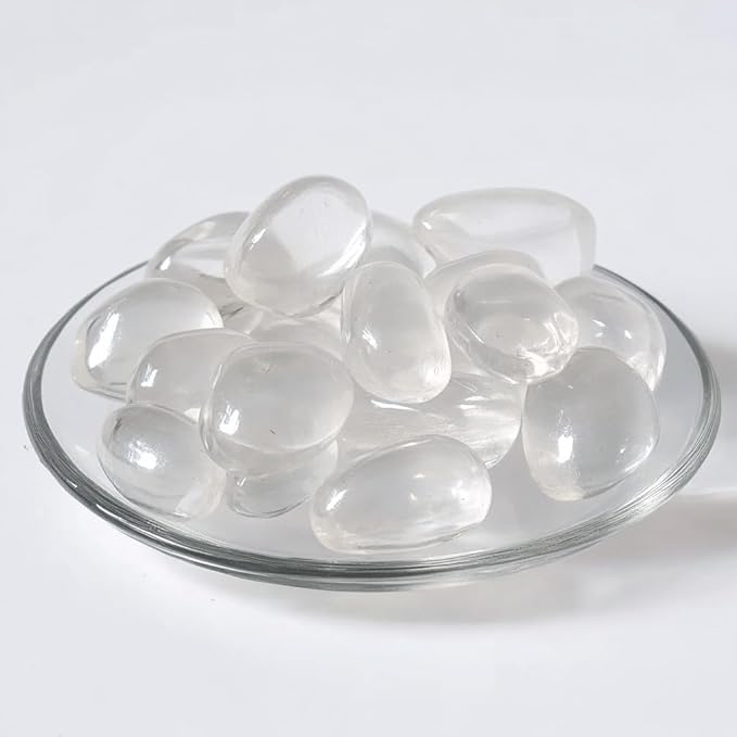 Polished Stone Set Clear Quartz Crystals, 0.8" Handpicked Tumbled Gemstones Rocks, Pebbles for Reiki, Chakra, Healing, Home Decor